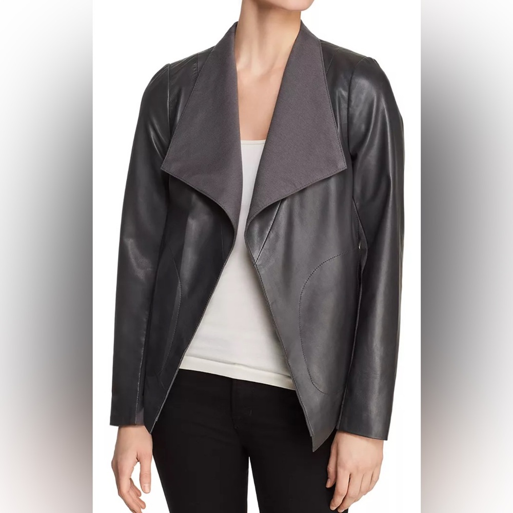 Donna Karan Black Women's Blazer with Leather Accents
